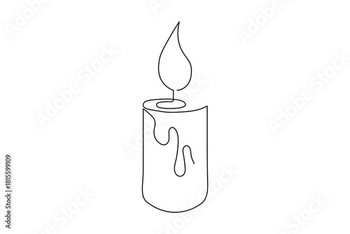 Burning candle with stylized holder continuous one line drawing vector illustration graphic