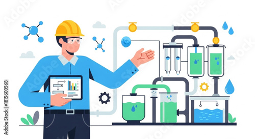 Industrial Water Purification Technician Inspecting Pumping System