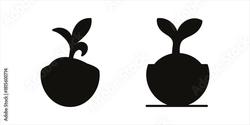 Stylized seed sprouting black and white illustration promoting growth concept