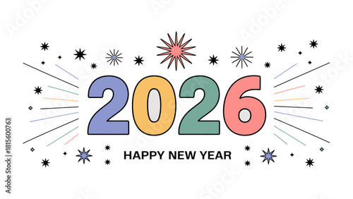 New Year 2026 Celebration: A vibrant and colorful design celebrates the upcoming year, featuring the number 2026 in bold, surrounded by festive elements to usher in a season of joy and optimism.