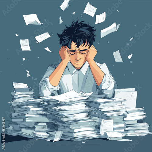 Overwhelmed businessman struggling under a heavy load of financial burdens