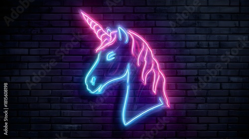 Luminous mythical creature outline glows vibrantly against a dark brick surface