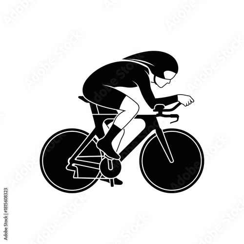 Silhouette cyclist racing with determination and speed in minimalist design style