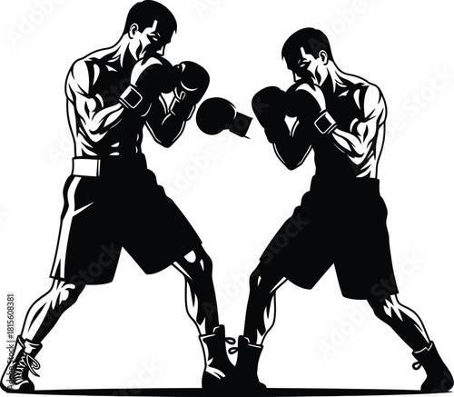 Two Boxers Fighting in Ring Silhouette