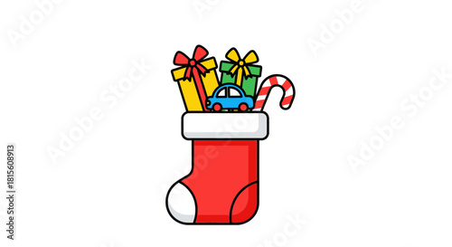 Festive christmas stocking filled with presents and sweets conveying holiday cheer and joy