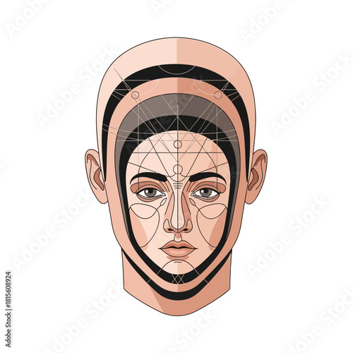 Abstract portrait revealing human layers and structural complexity unveiling inner self