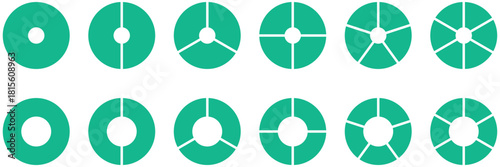 Pie charts diagrams. Set of different color circles isolated. Infographic element round shape. Collection of colorful diagrams with 1, 2, 3, 4, 5, 6, 7, 8 sections or steps. Vector illustration