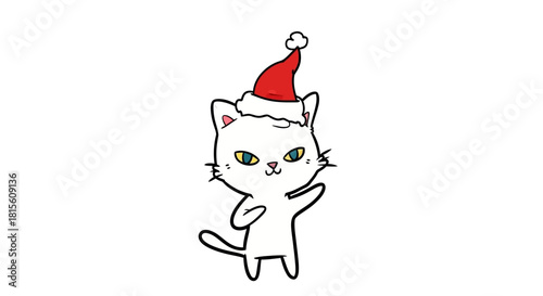 Festive feline in santa hat delivering holiday cheer on a clean white background