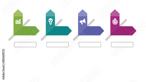 Colorful FourStep Process Infographic Featuring Arrows, Icons, and Text Boxes for Data Visualization