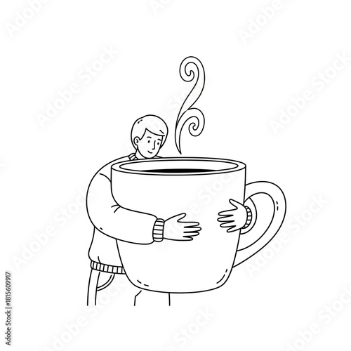 Cozy warmth: An embrace of comforting caffeine bliss with a large cup of coffee