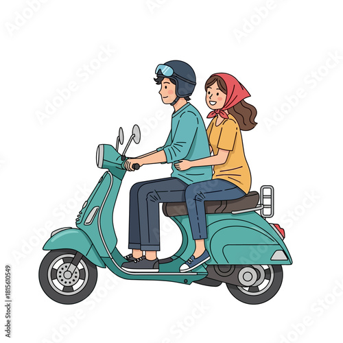 Delightful scooter excursion a joyful couple embracing freedom and togetherness on turquoise