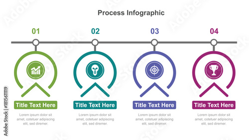 Four Step Process Infographic Timeline with Icons and Title Text Placeholders