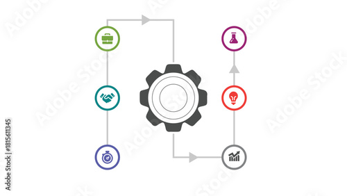 Gear Mechanism with Business Icons A Process Flow Infographic for Data Visualization