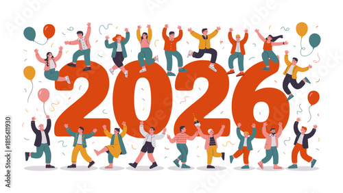 New Year 2026 Celebration: A jubilant crowd of individuals gathers to celebrate the dawn of 2026, filled with excitement and anticipation for the coming year.