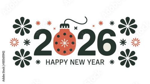 New Year's Festive Greeting: A festive greeting for the new year, 2026, adorned with seasonal ornaments. Symbolizing fresh beginnings, optimism, and anticipation of the year ahead.
