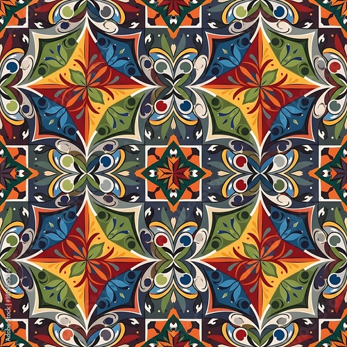 Vibrant Ornamental Tile Design - A Kaleidoscope of Colors and Patterns.