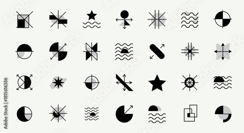 Modern set of abstract geometric icons for business, technology, and design, perfect for branding, web design, and creative projects with a clean, minimalist aesthetic