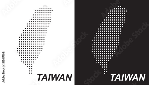 Taiwan Dotted Map, Halftone Style Modern Digital Outline of East Asian Island Vector EPS