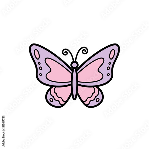 Delicate winged beauty, a charming pink and purple butterfly vector illustration against a white