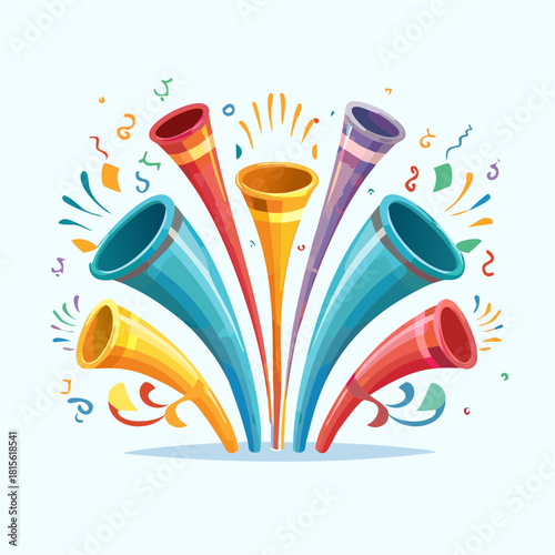 Colorful Party Horns Illustration, Celebration, Party Favors