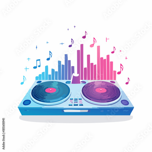 DJ Controller with Music Notes and Equalizer Bars