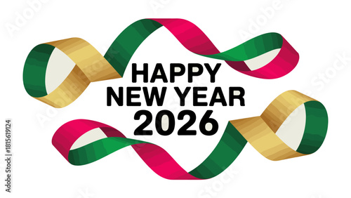 New Year Celebration: A vibrant New Year banner gracefully adorns a backdrop of swirling ribbons. Expressing the joy and anticipation of new beginnings