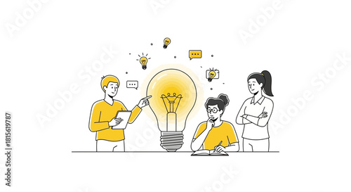 Creative team collaborating on an innovative project, brainstorming for new ideas and solutions together