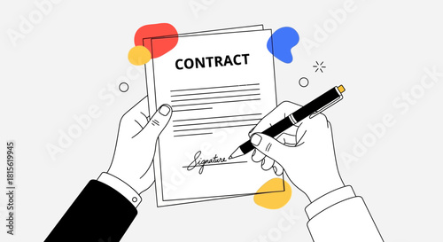 Signing the Contract A Hand Signing a Formal Agreement with Pen and Paper Illustration