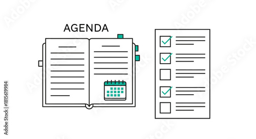 Open notebook and calendar plan on white background, concept of planning and organization