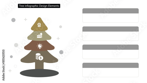 Tree Diagram Infographic with Four Steps and Text Boxes for Business Presentations