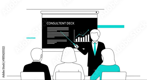 Business presentation and meeting with charts and graphs on a screen with people attending