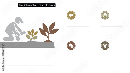Tree Infographic Featuring a Person Planting Trees and Business Icons for Presentation Use