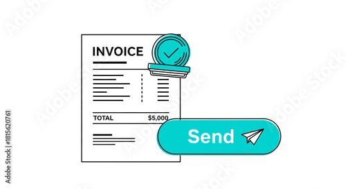 Invoice Submission Concept Sending Bills Digitally, Approve and Transmit Financial Documents for Payment