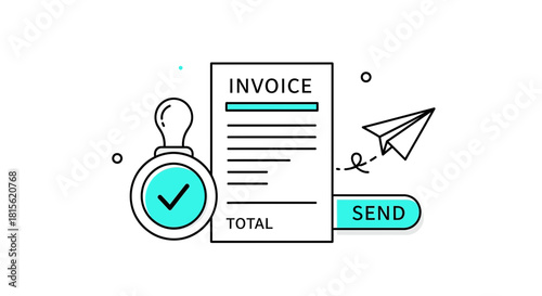 Efficient digital invoice processing and secure online payment sending for modern business transactions with an approval stamp graphic