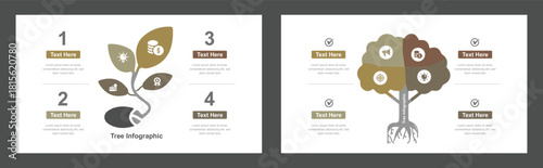 Tree Infographic Templates Business Data Visualization with Numbers, Icons, and Text Boxes for Presentation