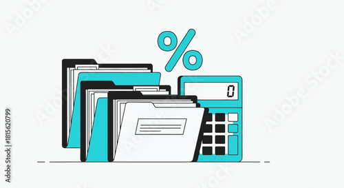 Tax Documentation Filing Folders, Calculator and Percentage Sign Concept