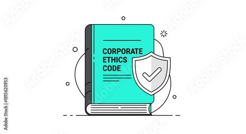 Corporate Ethics Code Book Icon Protecting Values and Principles with a Shield
