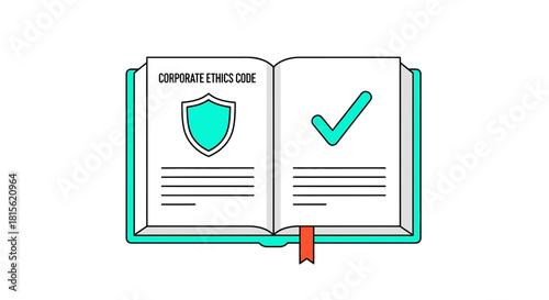 Corporate Ethics Code Book with Shield and Checkmark - Symbolizing Compliance and Integrity