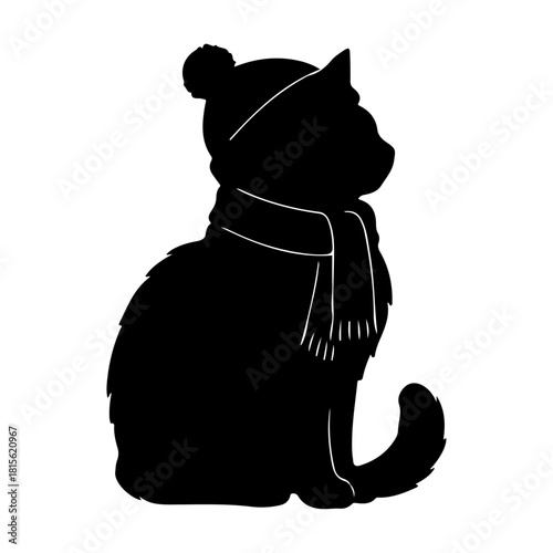 Winter Cat Silhouette Vector