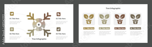 Two Tree Infographic Templates with Icons, Titles, Descriptions for Business Presentations and Visualizations