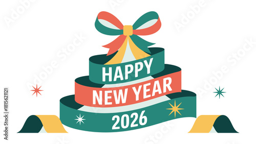 New Year 2026 Celebration: A vibrant celebratory visual, announcing Happy New Year 2026 with festive ribbons and stars, representing the start of a new calendar year and embracing opportunities