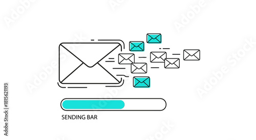 Sending Email Concept Digital Communication Process with Progress Bar and Envelopes Illustration