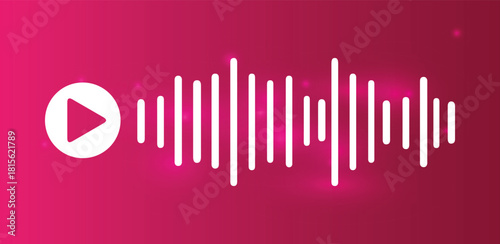 audio wave vector design with play button sound wave digital equalizer vibrant pink background