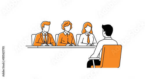 Job interview with a panel of interviewers and a candidate being interviewed