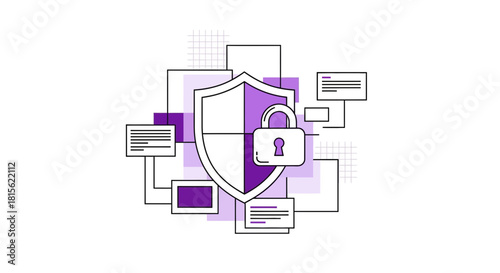 Digital Security and Data Protection Concept with Shield and Padlock