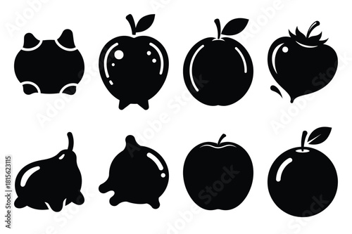 bouncy fruit silhouette icon set on the white background