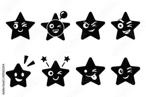 cheeky star pop silhouette icon set on the white background