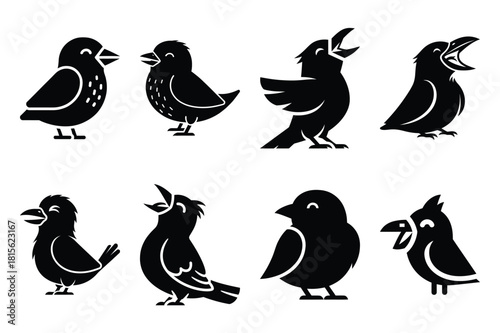 chuckling bird silhouette icon set on the white background