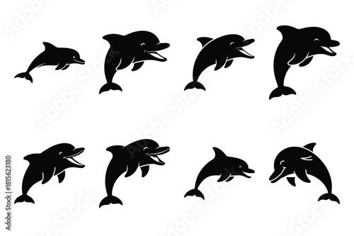 chuckling dolphin silhouette icon set on the white background