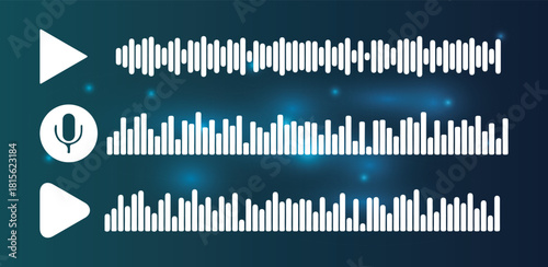 audio wave vector design various sound waves with icons digital equalizer dark blue background